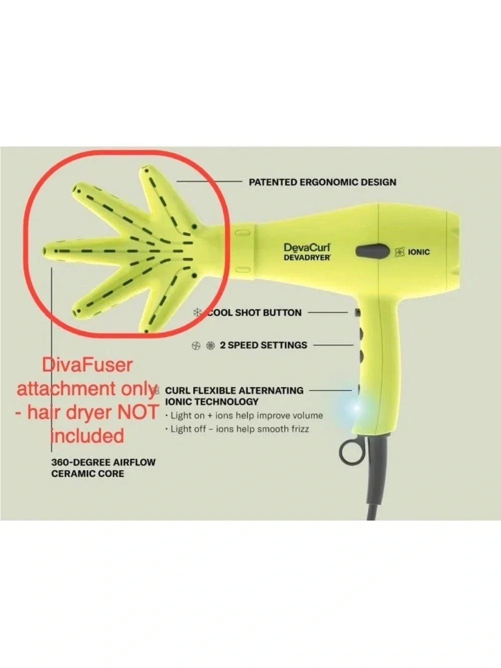 DevaCurl DevaFuser Hair Diffuser Replacement Part Attachment Fits DevaDryer ONLY